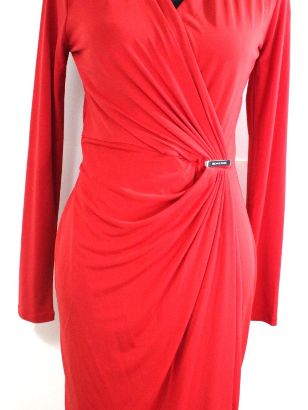 Michael Kors, Red Long Sleeve Dress Gathers on Front, Size Small